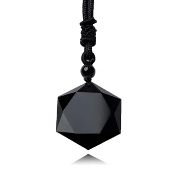1 Buc Negru Obsidian Piatra Naturala Pandantiv Coliere Pentru Femei Barbati Cubi Hexagrama Pulover Colier Amulete Talismane Bijuterii