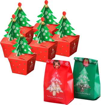 1set de Crăciun Cutie de Bomboane Roșu Copac Verde Forma Pungi de Cadouri Bomboane Cookie Ambalaje pentru Crăciun Fericit Acasă DIY Decoratiuni Partid