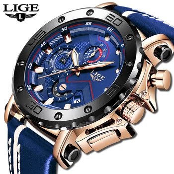 2022 LIGE Mens Ceasuri de Top de Brand de Moda de Lux Militare Cuarț Ceas Barbati din Piele Impermeabil Sport Cronograf Relogio Masculino