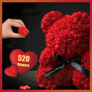 2023 DropShipping 25cm Crescut Inima de Urs Flori Artificiale de Trandafir Teddy Bear Pentru Femei de Valentine ' s Nunta, Cadou de Ziua de nastere Acasa Decoruri
