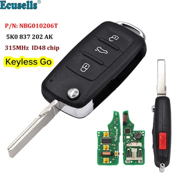 3+1 buton Keyless-go Cheie de la Distanță 315MHz Cip ID48 Fob pentru Volkswagen Passat CC, Jetta, Golf, Beetle P/N: NBG010206T 5K0 837 202 AK