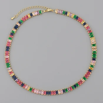 33+7cm bagheta cubic zirconia de tenis cz cravată colier declarație rainbow crystal chocker pentru femei partid de bijuterii cadou