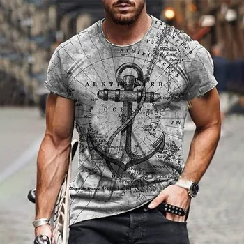 3D Tricou Barbati Haine Casual de Vara cu Maneci Scurte Vintage Tricou Streetwear Nava Ancora Tipărite Tricou T-shirt Pentru bărbați Topuri