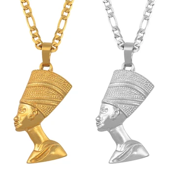 Anniyo Reginei Egiptene Nefertiti Pandantiv Coliere Femei Bărbați Bijuterii Argint Culoare/Culoare De Aur En-Gros Bijuterii Africane #163506