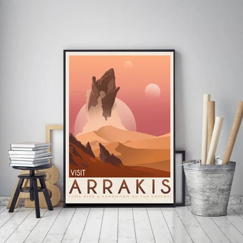 Arrakis, Dune Poster Retro Travel Panza Pictura Pe Perete Imagini De Artă Science Fiction Classic Spice Spațiu Idee De Cadou Pentru Camera De Zi