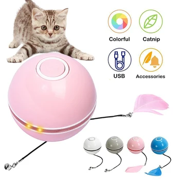 Automat Inteligent Jucării Pisica Minge Interactive Catnip USB Reîncărcabilă Auto Rotativ Colorat LED Pene Clopote de Jucării pentru Pisici Pisoi