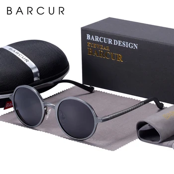 BARCUR Brand Greutate de Lumină Rotund ochelari de Soare Brand de Lux pentru Bărbați Ochelari Retro Vintage Femei ochelari de Soare