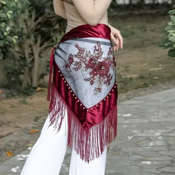 Belly Dance Broderie De Catifea Cu Franjuri De Practică Hip Esarfa Femei Oriental Dans Indian Centura