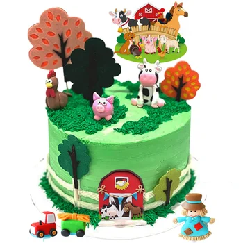 Cake Topper Ferma De Partid Ziua De Nastere Tort De Decorare Fermă De Animale Cupcake Tractor Vaca Ciuperci Cocoș Oi Casă De Vacanță Copiii Consumabile
