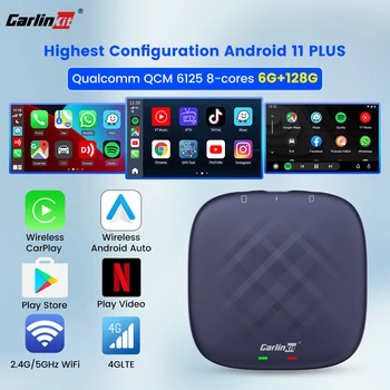 CarlinKit CarPlay Ai Cutie PLUS Android 11 6G+128G Wireless Android Auto CarPlay Adaptor Qualcomm 6125 8-nuclee Pentru Netflix, YouTube