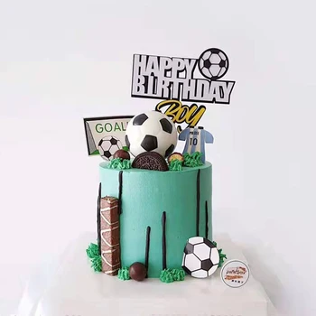 Creative Fotbal Sport Tema Happy Birthday Cake Toppers Băiat De Desene Animate De Ziua Cupcake Topper Decor Petrecere De Aniversare Pentru Copii