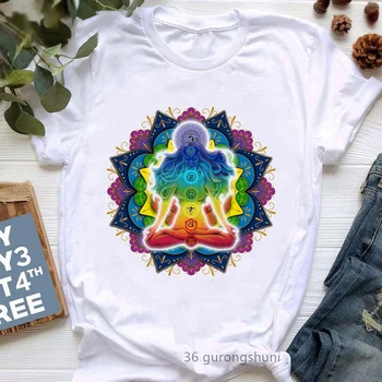 Curcubeu Hippie Yoga Meditație Imprimare Tricou Femei Haine 2022 Amuzant Rece De Tricou Femme Buddha Chakra T-Shirt Femei Streetwear