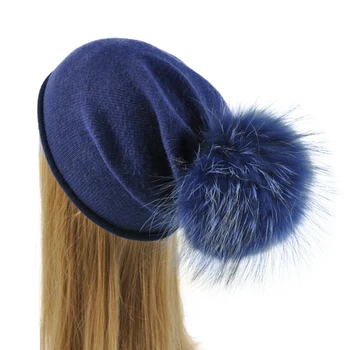 De Sex Feminin Lână Tricotate Pălărie De Moda De Înaltă Calitate Cald Casual Chelioși Căciuli Foarte Mare, Câine Enot Blana Pom Pom De Primavara Toamna Pălării