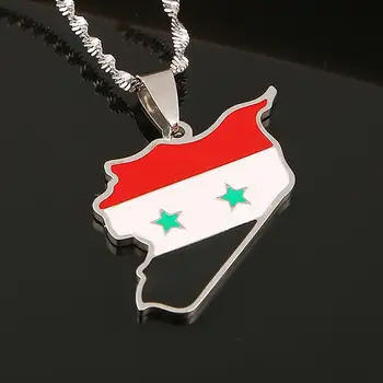 Din Oțel Inoxidabil Email Siria Harta Pandantiv Coliere De Argint De Culoare Sirieni Harta Lanț De Bijuterii