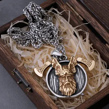 Din Oțel inoxidabil Viking Amestecat Aur Odin Războinic și Axe Colier Barbati Nod Celtic Amuleta Pandantiv Viking Bijuterii Cadouri Pentru Bărbați