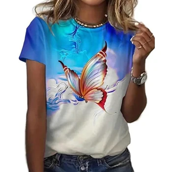 Femei Noile Tricouri 3d Fluture de Imprimare T-shirt Femei 2022 Supradimensionate Doamnelor Îmbrăcăminte Harajuku Strada Y2k Stil Maneca Scurta Top