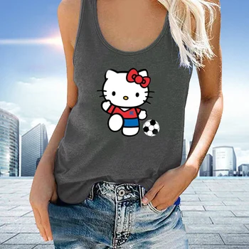 Hello Kitty tipărite vesta femei y2k femei de top de moda rotund gat vesta din bumbac tricou 2022 nouă femei de îmbrăcăminte