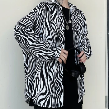 Hip-Hop-Ul Zebra Print Unisex Cămașă Cu Mâneci Lungi Două Barbati Maneca Lunga Tricou Harajuku Japonez, Moda, Haine Retro Streetwear