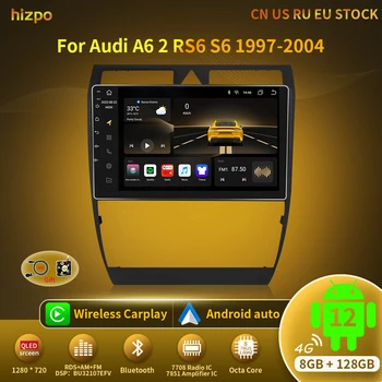 Hizpo 8G 128G Radio Auto Carplay Pentru Audi A6 C5 2 RS6 S6 1997 - 2004 GPS 1280*720P Android 12 Auto 2din Multimedia Player Stereo