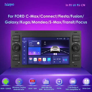 Hizpo 8GB+128GB 2Din Android 12 Auto Multimedia Player Pentru Ford Focus S-Max, Mondeo 9 Galaxy, C-Max Kuga GPS Navi CarPlay AutoRadio