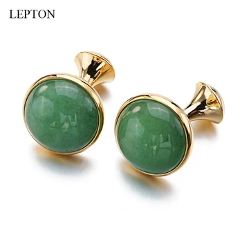 Inapt Opal Butoni pentru Barbati de Culoare de Aur de Lux Low-cheie Rotund Verde Aventurin Piatra butoni de Afaceri de Nunta Buton