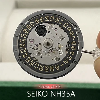 Japonia NH35 Mișcare Mecanică Coroana la 3.8 pentru Seiko MOD Neagră Datewheel cu Aur de Text 24 Jewels Automatic Self-winding Piese
