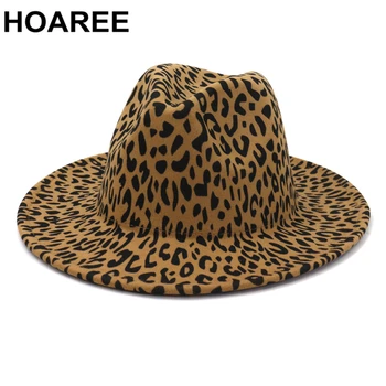 Leopard de Imprimare Fedora Hat pentru Femei Toamna Iarna Stil Britanic Doamnelor Pălării Fascinator Margine Largă Simțit Cap Pălării pentru Femei Accesorii