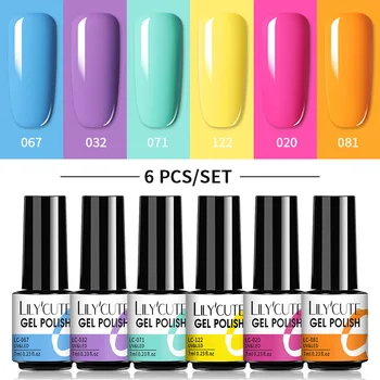 LILYCUTE 6Pcs/Set unghii cu Gel Unghii de Vara Neon Colorate cu Sclipici Pentru o Manichiura Semi Permanenta Soak Off Gel UV LED Lacuri Kit