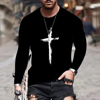 Men ' s T-shirt Casual Moda Toamna Iarna 3D de Imprimare de Moda Cruce de Imprimare Gât Rotund Maneca Lunga Barbati 2021