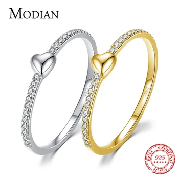 Modian Real Argint 925 Luminos Clar CZ Deget Inel Simplu Inima Inele de Nunta pentru Femei Nunta Logodna Bijuterii