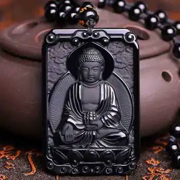 Naturale Obsidian Buddha de Jad Pandantiv Bijuterii Norocos Exorciza spiritele rele de Siguranță de bun augur Amuleta Pandantiv de Jad Bijuterii Fine