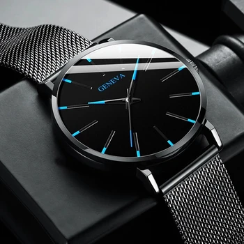 Negru Bărbați din Oțel Inoxidabil Ceas Simplu, Plasă de Formatia Clasic din Cuarț Masculino Relogio Data Ceas de mana Casual Reloj Saati