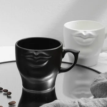Negru și Alb de Trei-dimensional Buzele Ceramice Cana de Cafea Acasă la Modă micul Dejun Lapte Cupa Creative Cuplu Cadou de Crăciun