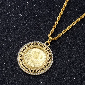 Otoman, Totem Monedă Pandantiv Etnice, Bijuterii De Mireasa Lung Alunecat Lanț Placat Cu Aur Arabă Musulmană Femei Bijuterii Cadou