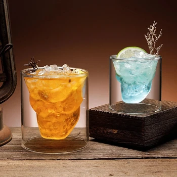 Pahar Craniu Cupa Dublu-Stratificat Vin Cană De Cafea Din Sticlă Transparentă Cap De Craniu Pahar De Vodca Bere Whisky Accesoriile De Bar Bar Accesorii