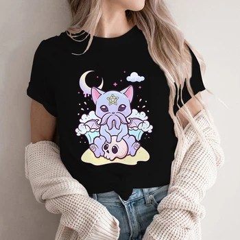 Pastel Goth Cat Craniu de Imprimare Tricou Femei T Shirt Harajuku Topuri Estetic Feminin Graphic Tee Shirt Doamnelor Moda T-shirt, Blaturi