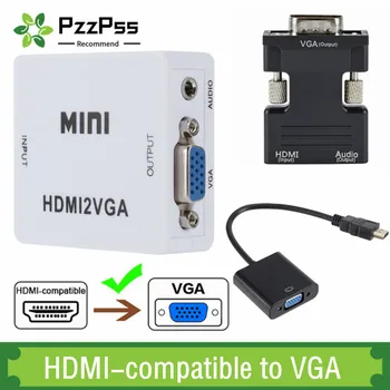 PzzPss 1080P compatibil HDMI la VGA Adaptor Convertor Audio HDMI2VGA Cablu Pentru PC, Laptop, TV Box monitor Proiector
