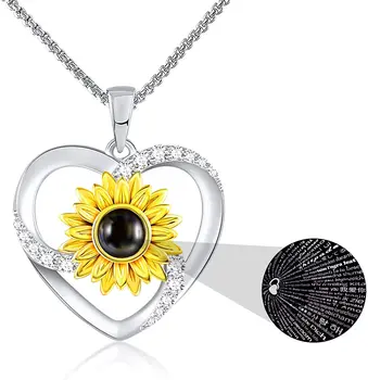 Semințe negre de Floarea soarelui Pandantiv Colier pentru Femei Inima Bijuterii de Moda de O Sută de Limbi Te Iubesc Fetele Cadouri YN042