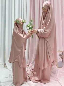 Set De Două Piese De Rugăciune Îmbrăcăminte Rochie De Femei Musulmane Mami Copii Fete De Familie Seturi De Potrivire Abaya Jilbab-Ul Mult Khimar Musulmani Fusta