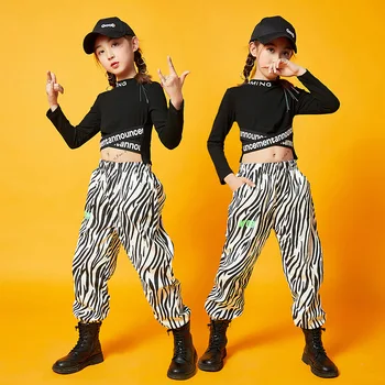 Street Dance Fete Tricou Stripe Pantaloni Hip Hop Copii Crop Top Seturi De Îmbrăcăminte Copil Tinutele Etapă Teen Jazz Costume Pentru Dans