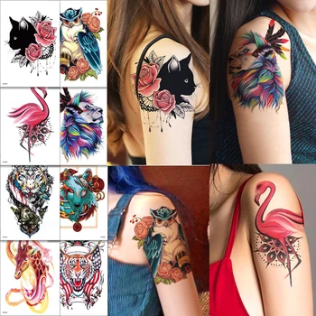 Tatuaj Autocolant rezistent la apa pentru Femei Flash Tatuaje Buze Imprimare Swan Cal Body Art Brațul Piept Fals Maneci Tatuaje Temporales Lup