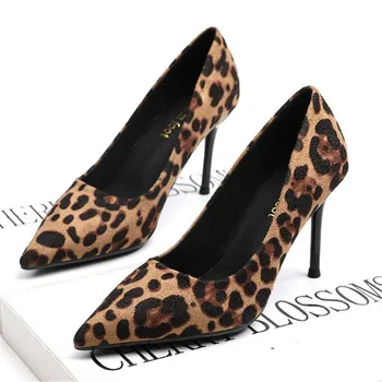 Tocuri Inalte Sexy Pompe De Femei Pantofi 2020 Piele De Leopard Subțire Pantofi Cu Toc Subliniat Toe Decupaje Superficial Temperament Pantofi Casual