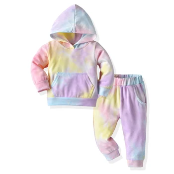 top și top Toddler Girls Îmbrăcăminte Seturi Tie Dye Print cu Maneci Lungi Hanorace Hanorac+Pantaloni Casual, Haine Copii, Treninguri