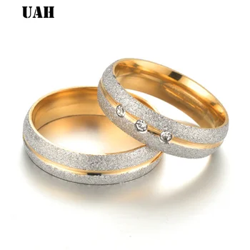 UAH oțel Inoxidabil Inel de Nunta de Argint, de Aur de Culoare Design Simplu Cuplu Alianța Inel de Cristal Band Inel pentru Femei și Bărbați