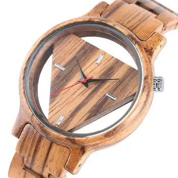 Unic Inversat Triunghi Geometrice din Lemn Ceas Bărbați Femei Creative Gol Dial Integral din Lemn de Cuarț Ceas de mână Reloj de madera 2020