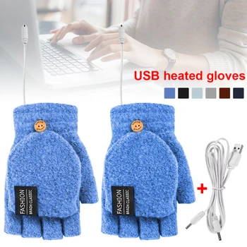 USB Electrice Incalzite Mănuși de 2-Partea Încălzire Convertibile Degete Mănuși cu un Deget Tricotate Reglabil Căldură rezistent la apa Ciclism Schi