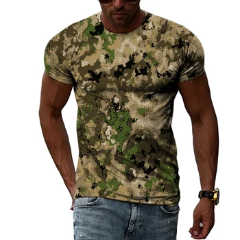 Vara Personalitate Muscular Barbati Camuflaj T-shirt de Imprimare 3D O-gât Confortabil uscare Rapida cu mânecă Scurtă de Mari Dimensiuni Tricou